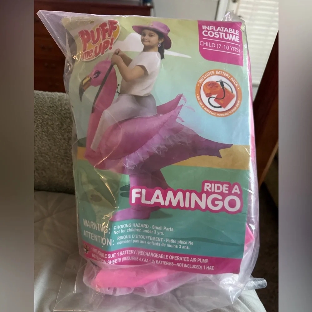 Spooktacular Creations- Kids Inflatable Costume, Pink Riding an Elegant Flamingo
